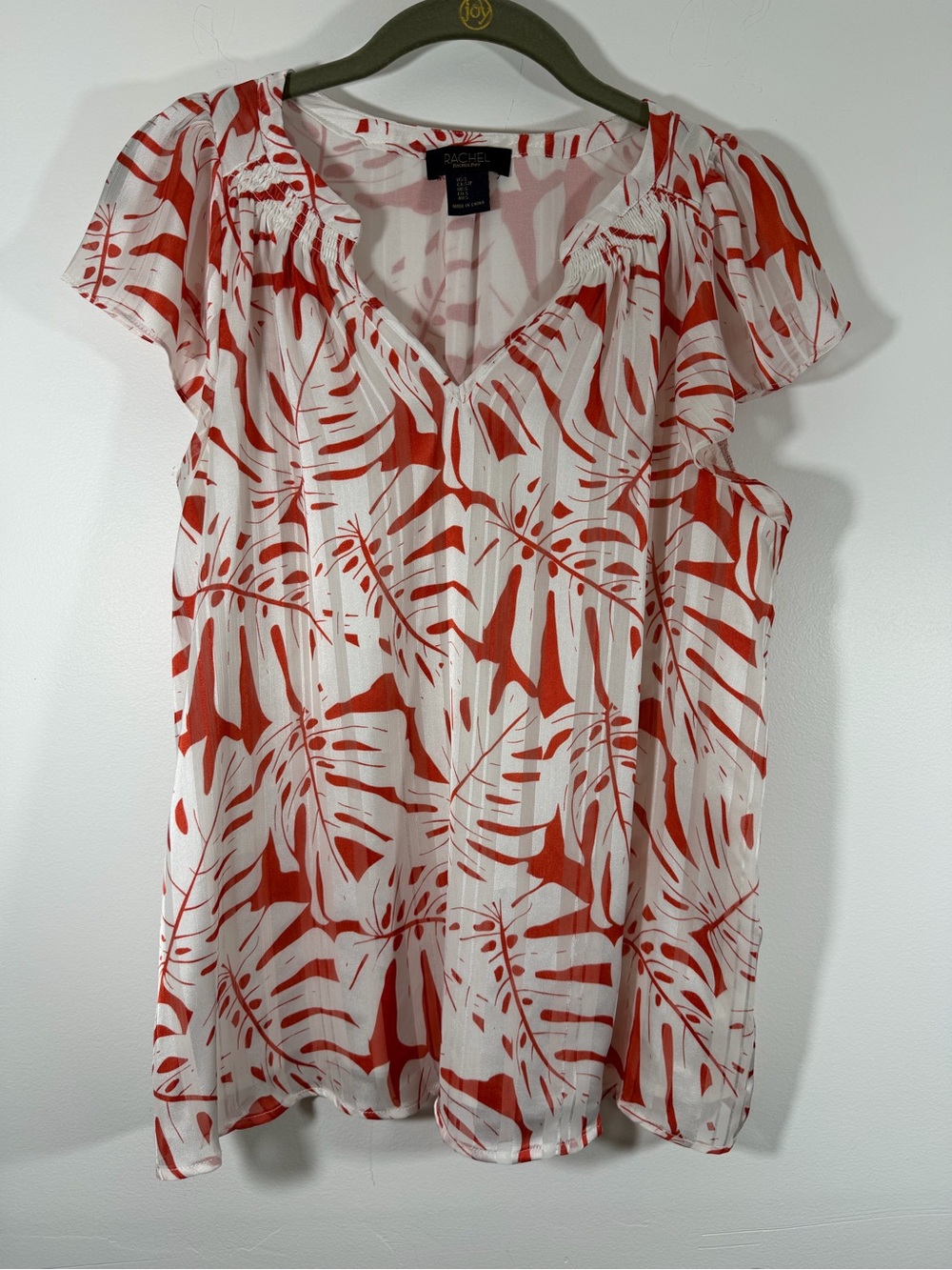 Rachel White Blouse with Red Tropical Leaf Print